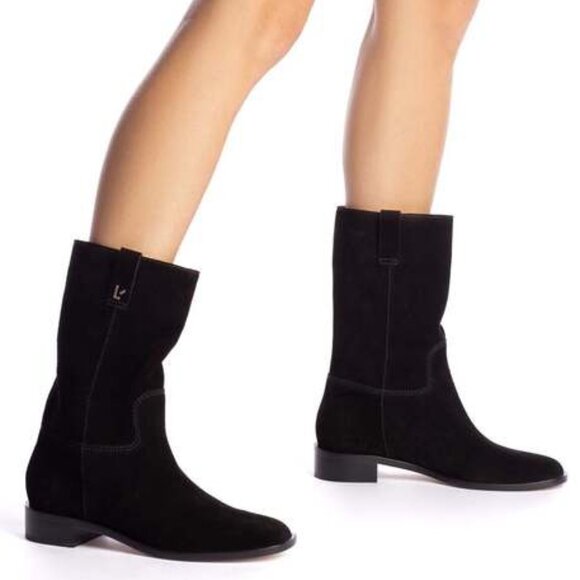 LARROUDE Barb Mid Calf Boots Size 9.5 -10 Black Suede NEW $430 Anthropologie - Picture 1 of 7